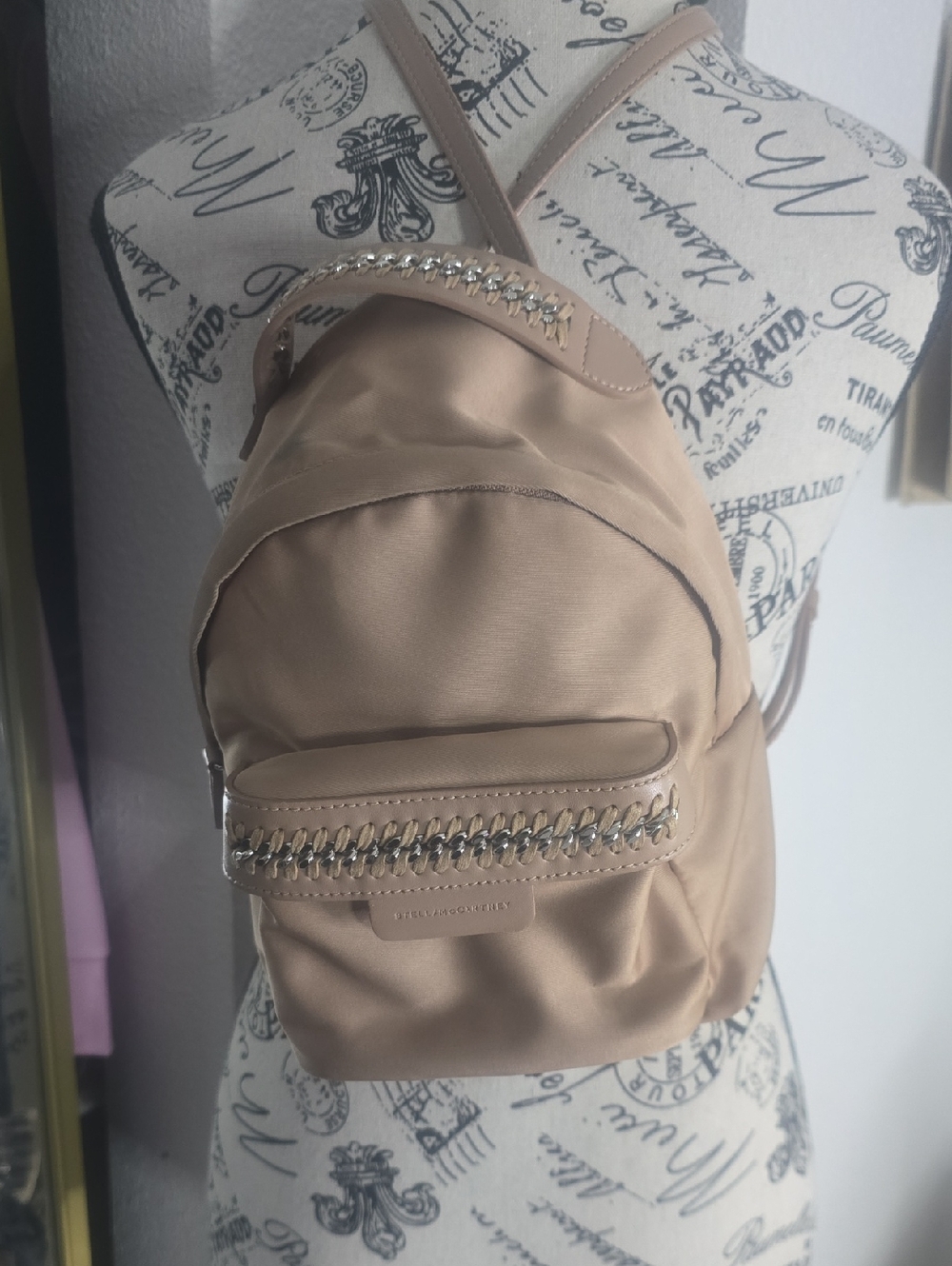 Stella McCartney Beige Mini Backpack W/ Silver Chain Trim/Hardware (VERY GOOD)✨️